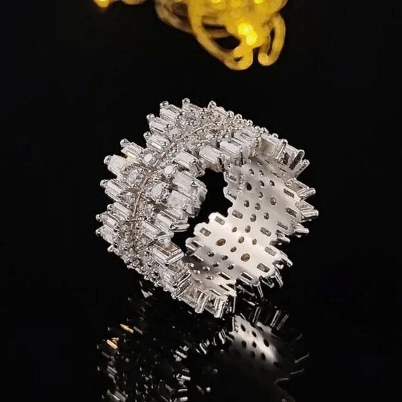 Diamond Wide Band Wedding Engagement Anniversary Ring - Picture 2 of 11